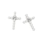 Madeline Love Silver, White Rhinestone Center Pearl Beaded Cross Stud Earrings - desc