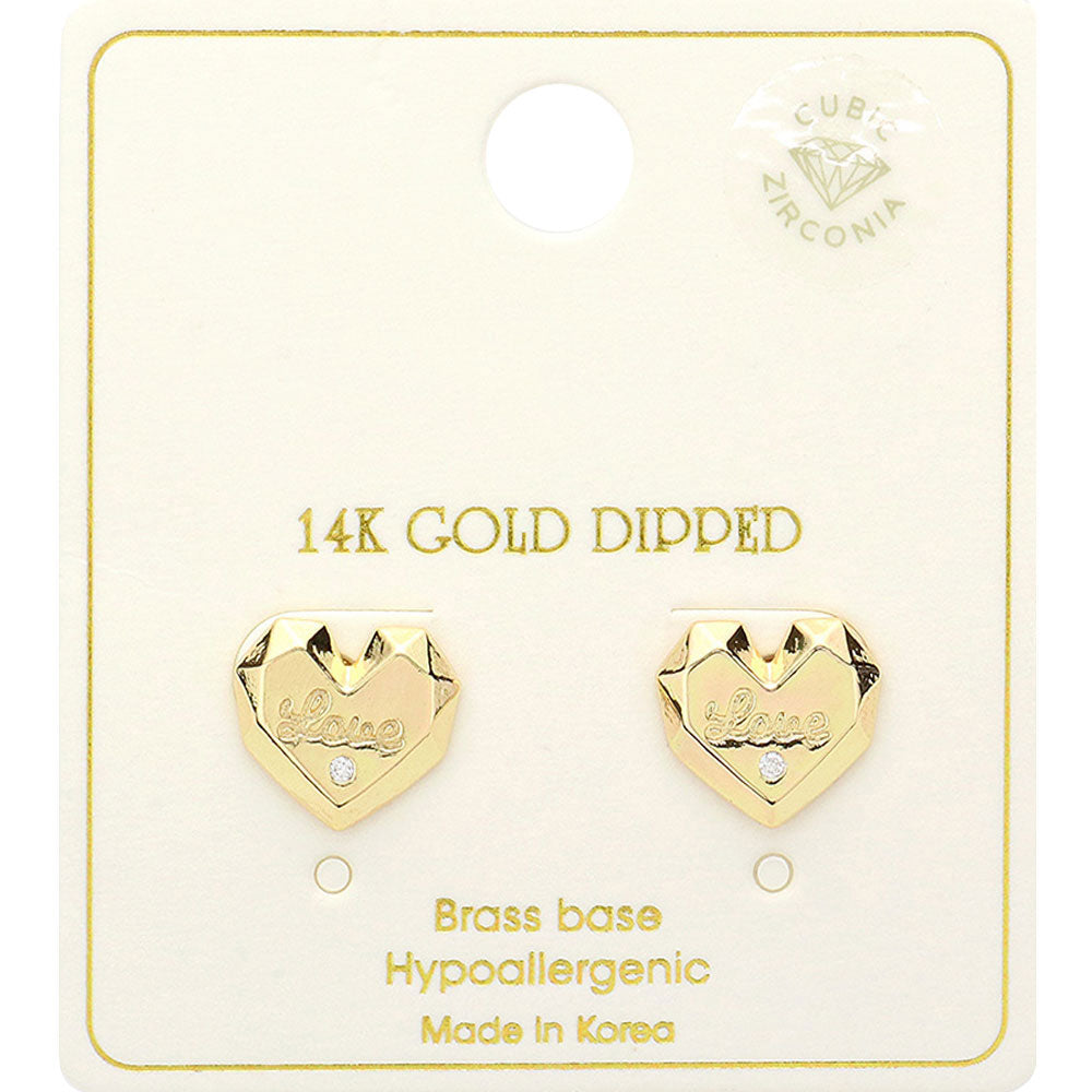 14K Gold Dipped LOVE Message CZ Stone Paved Stud Earrings