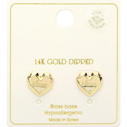 14K Gold Dipped LOVE Message CZ Stone Paved Stud Earrings