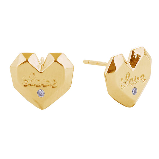 14K Gold Dipped LOVE Message CZ Stone Paved Stud Earrings - Gold - Earrings