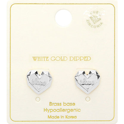 White Gold Dipped LOVE Message CZ Stone Paved Stud Earrings