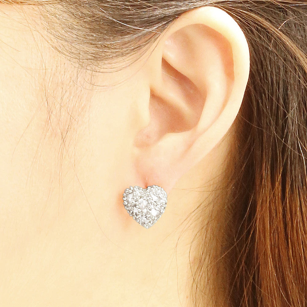 White Gold Dipped CZ Stone Paved Heart Stud Earrings