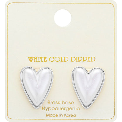 White Gold Dipped  Pearl Heart Stud Earrings