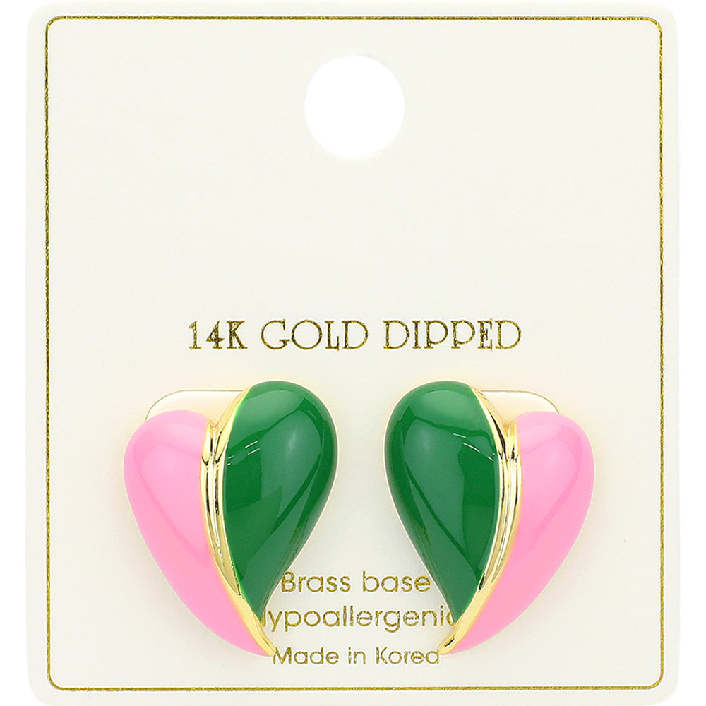 14K Gold Dipped Enamel Color Block Heart Earrings