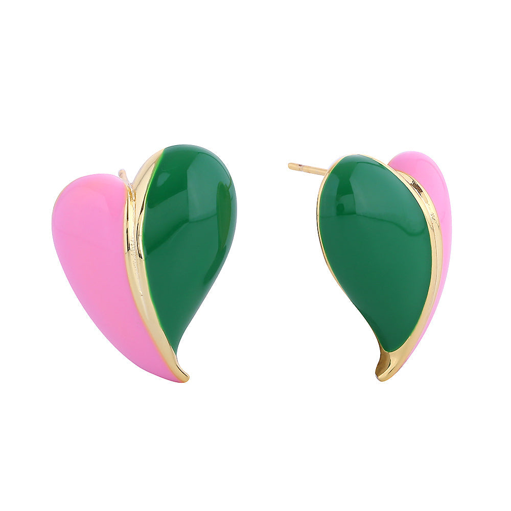 14K Gold Dipped Enamel Color Block Heart Earrings