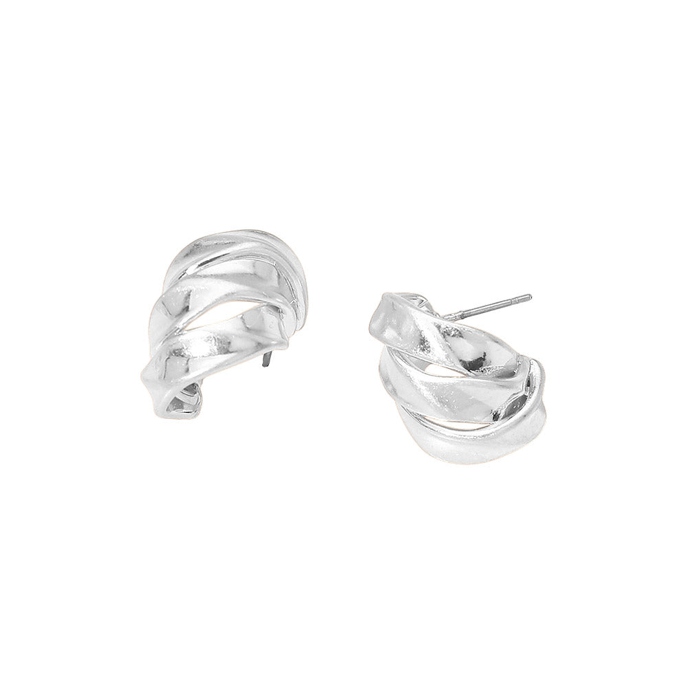 Madeline Love Worn Silver Twisted Metal Knot Stud Earrings - desc