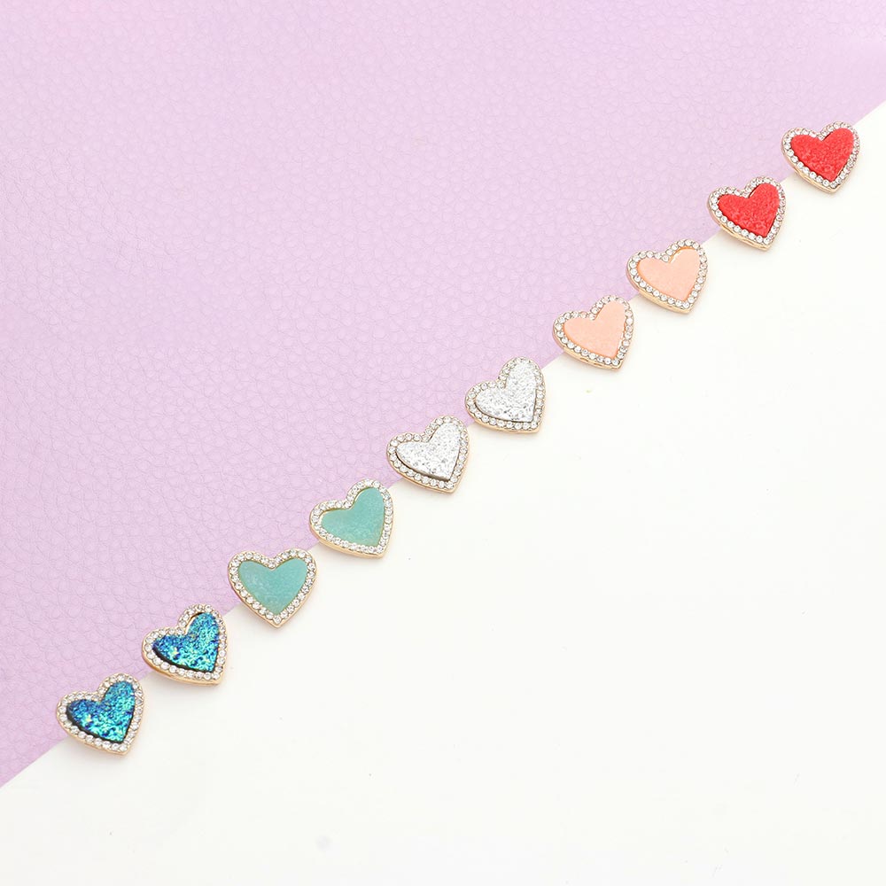 Rhinestone Trimmed Druzy Heart Stud Earrings