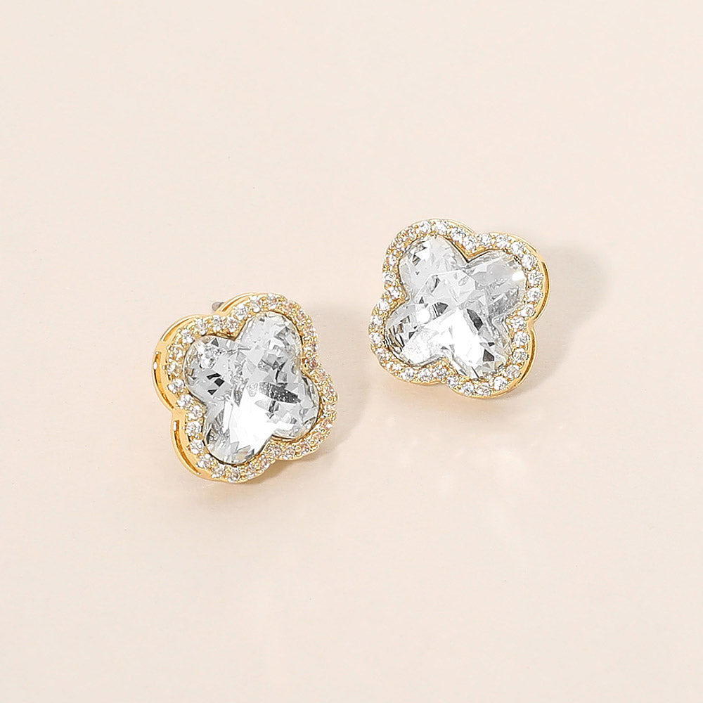 Madeline Love Gold CZ Quatrefoil Stud Earrings