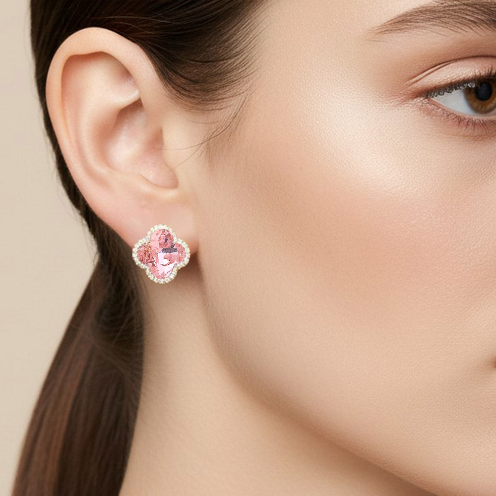 Madeline Love Pink CZ Quatrefoil Stud Earrings