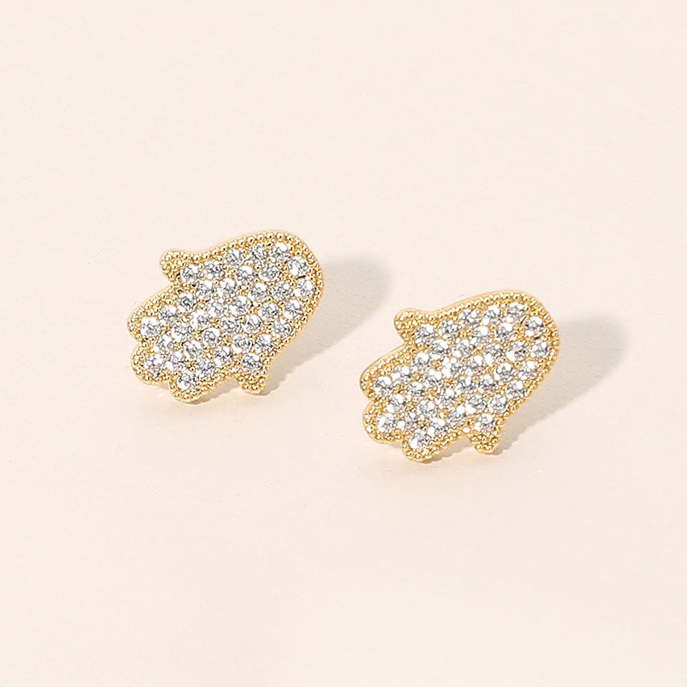 Madeline Love Gold CZ Pave Hamsa Hand Stud Earrings
