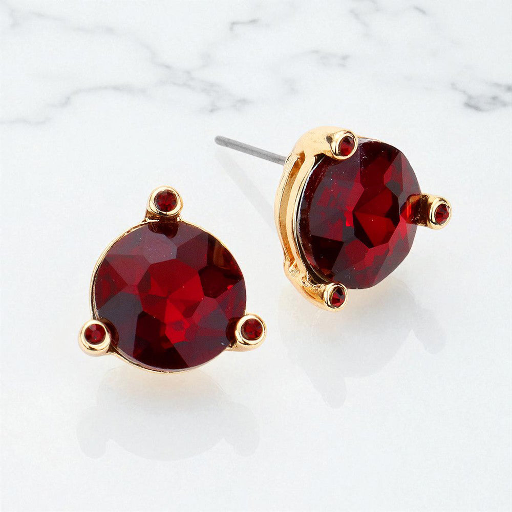 Madeline Love Siam Round Stone Stud Earrings
