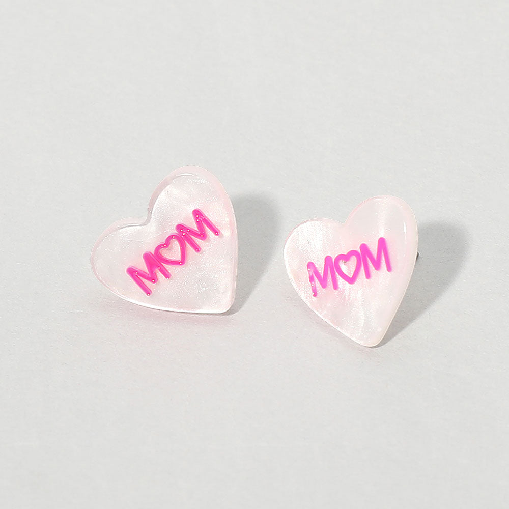Madeline Love Pink MOM Heart Stud Earrings