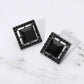 Madeline Love Black, Jet Black Square Cut Gemstone Framed Evening Stud Earrings