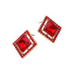 Madeline Love Gold, Red Square Cut Gemstone Framed Evening Stud Earrings - desc