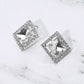 Madeline Love Clear, Rhodium Square Cut Gemstone Framed Evening Stud Earrings