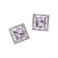 Madeline Love Lavender, Rhodium Square Cut Gemstone Framed Evening Stud Earrings - desc