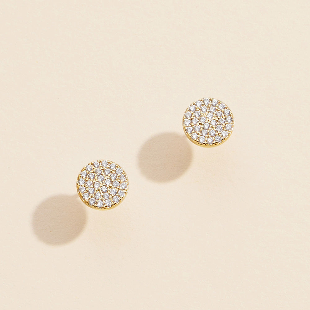 Madeline Love Gold Semi Fine Collection - 18K Gold Dipped CZ Stone Paved Circle Stud Earrings