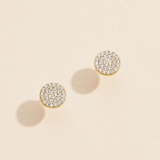 Madeline Love Gold Semi Fine Collection - 18K Gold Dipped CZ Stone Paved Circle Stud Earrings