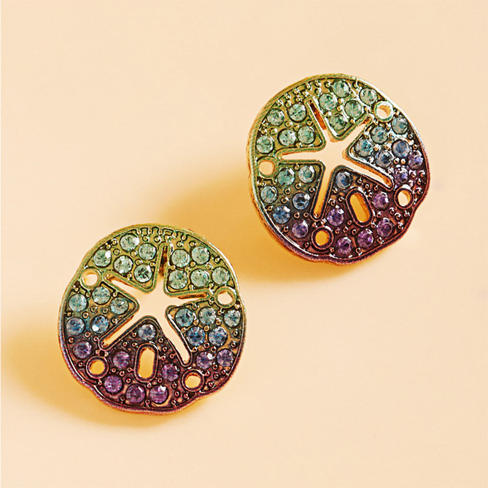 Madeline Love Gold, Multi Ombre Stone Paved Sand Dollar Stud Earrings