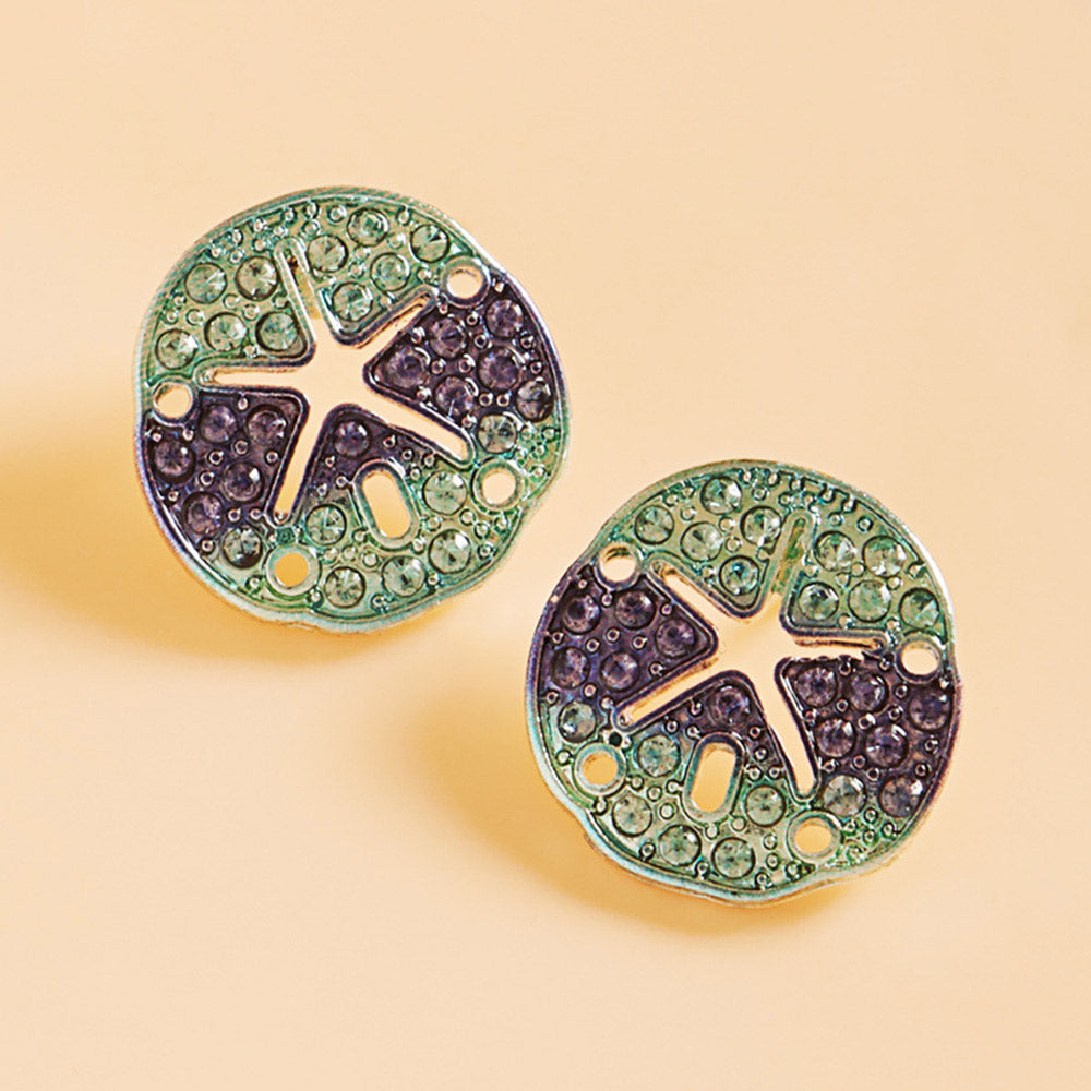 Madeline Love Blue, Silver Ombre Stone Paved Sand Dollar Stud Earrings