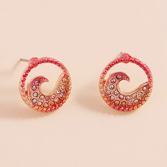 Madeline Love Gold, Pink Stone Paved Colored Metal Wave Stud Earrings