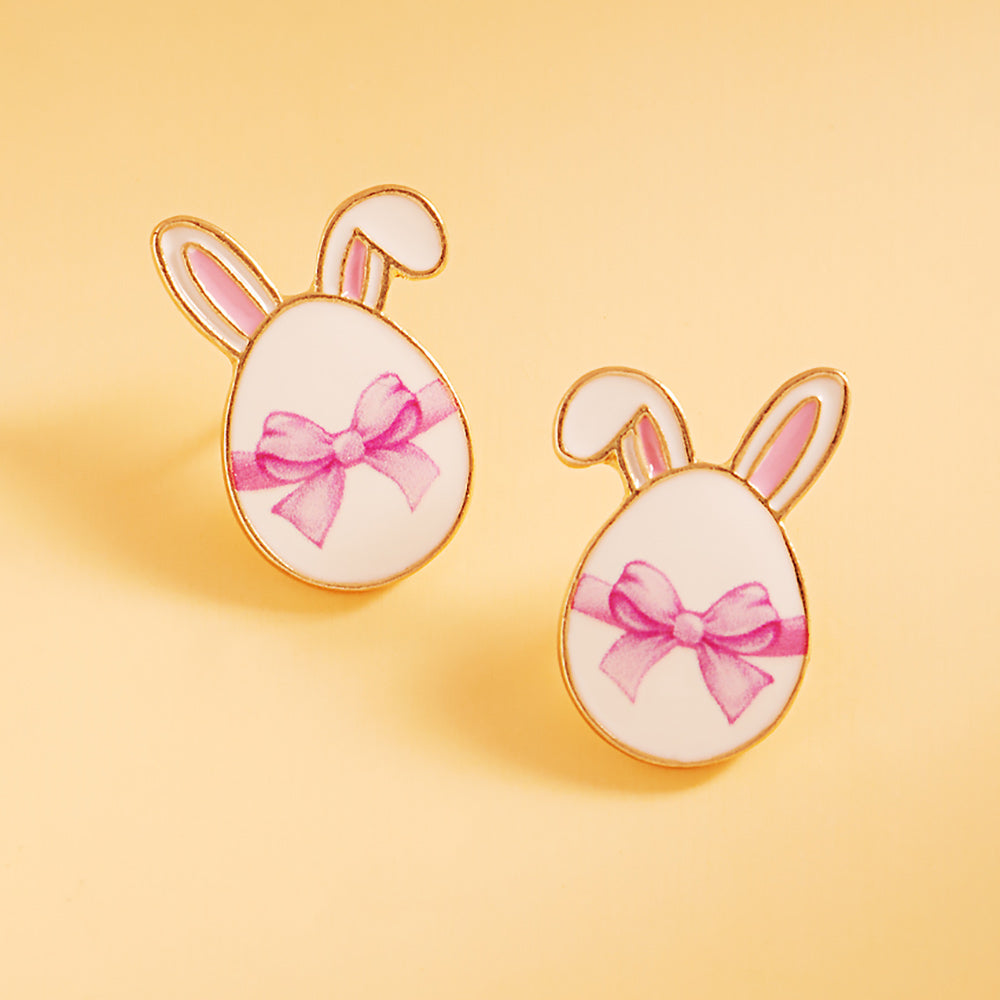 Madeline Love Pink Enamel Easter Egg Bow Rabbit Stud Earrings