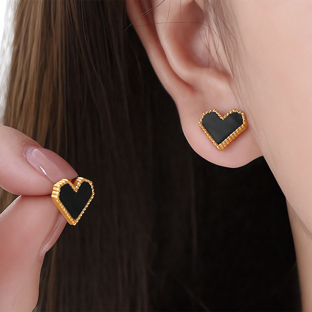 Madeline Love Black, Gold 14K Gold Plated Heart Stud Earrings