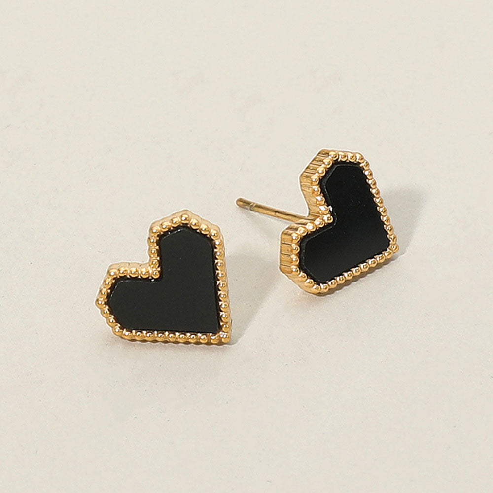 Madeline Love Black, Gold 14K Gold Plated Heart Stud Earrings - desc