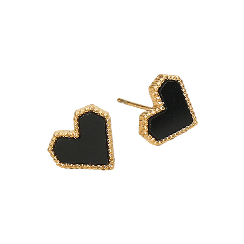 Madeline Love Black, Gold 14K Gold Plated Heart Stud Earrings - extra