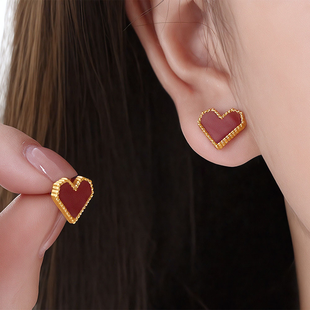 Madeline Love Gold, Red 14K Gold Plated Heart Stud Earrings