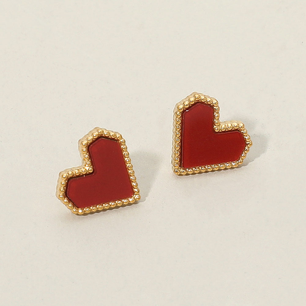 Madeline Love Gold, Red 14K Gold Plated Heart Stud Earrings - desc