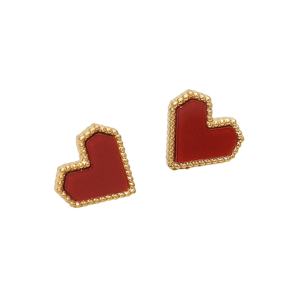 Madeline Love Gold, Red 14K Gold Plated Heart Stud Earrings - extra