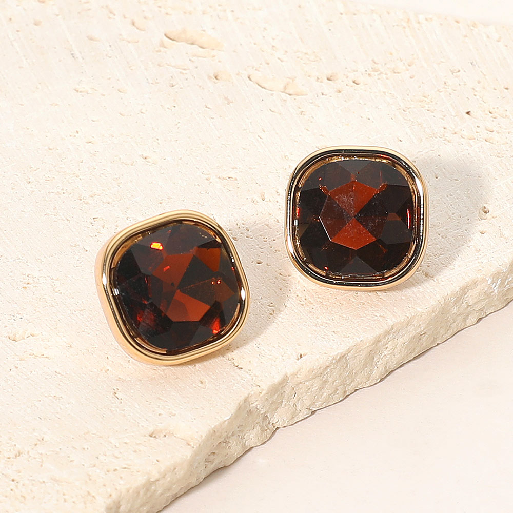 Madeline Love Brown, Gold Square Cut Gem Evening Stud Earrings