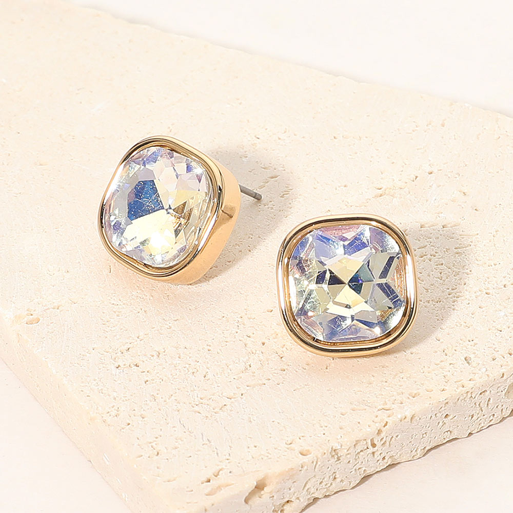 Madeline Love AB, Gold, Light Square Cut Gem Evening Stud Earrings