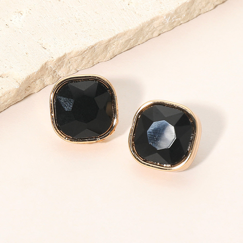 Madeline Love Black, Gold Square Cut Gem Evening Stud Earrings