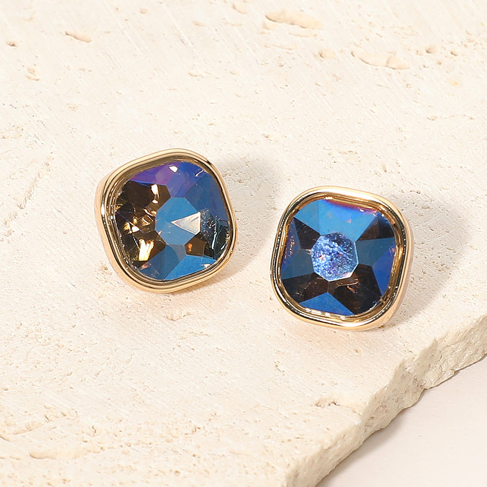 Madeline Love AB, Blue, Gold Square Cut Gem Evening Stud Earrings