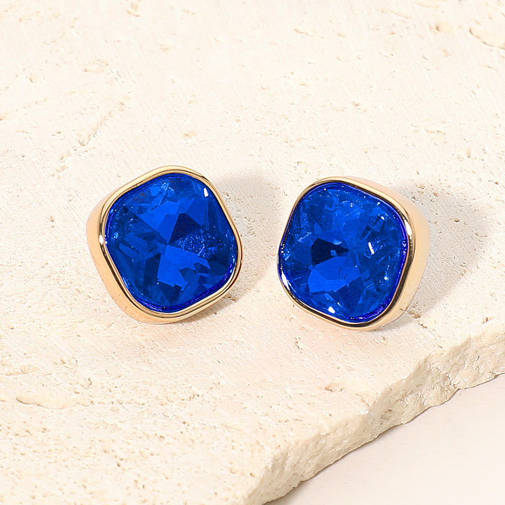 Madeline Love Gold, Sapphire Square Cut Gem Evening Stud Earrings