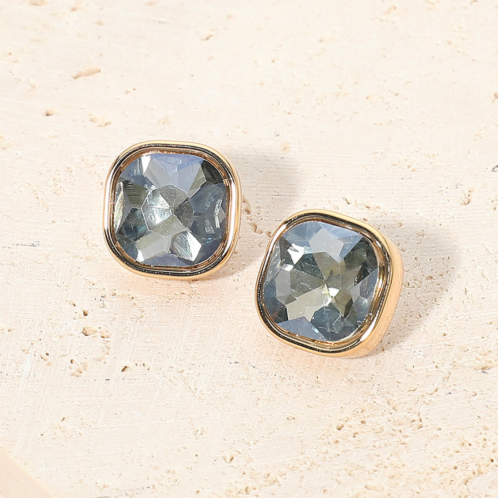 Madeline Love Gold, Gray Square Cut Gem Evening Stud Earrings