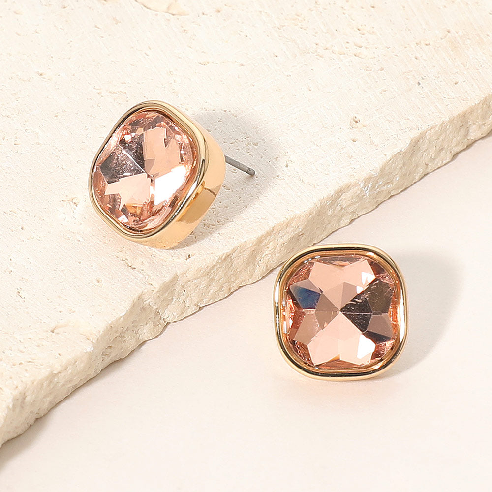 Madeline Love Gold, Peach Square Cut Gem Evening Stud Earrings