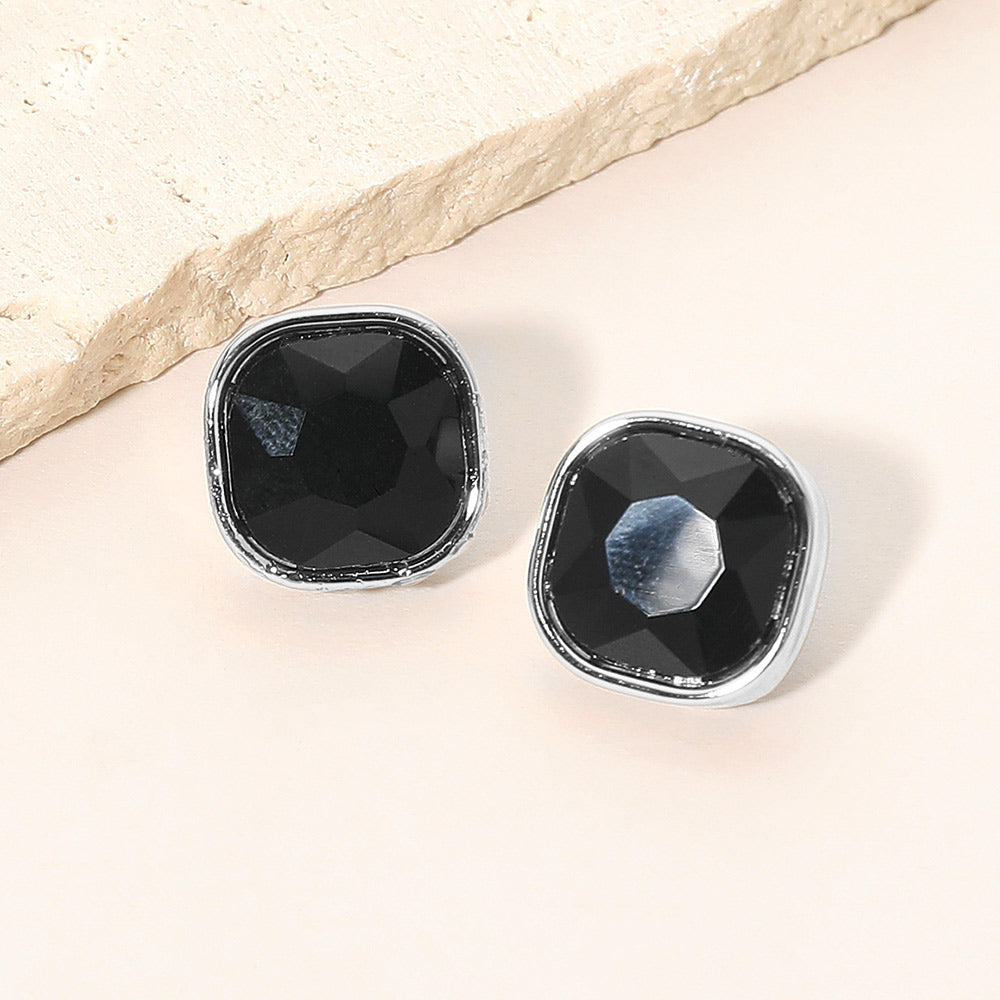 Madeline Love Black, Silver Square Cut Gem Evening Stud Earrings