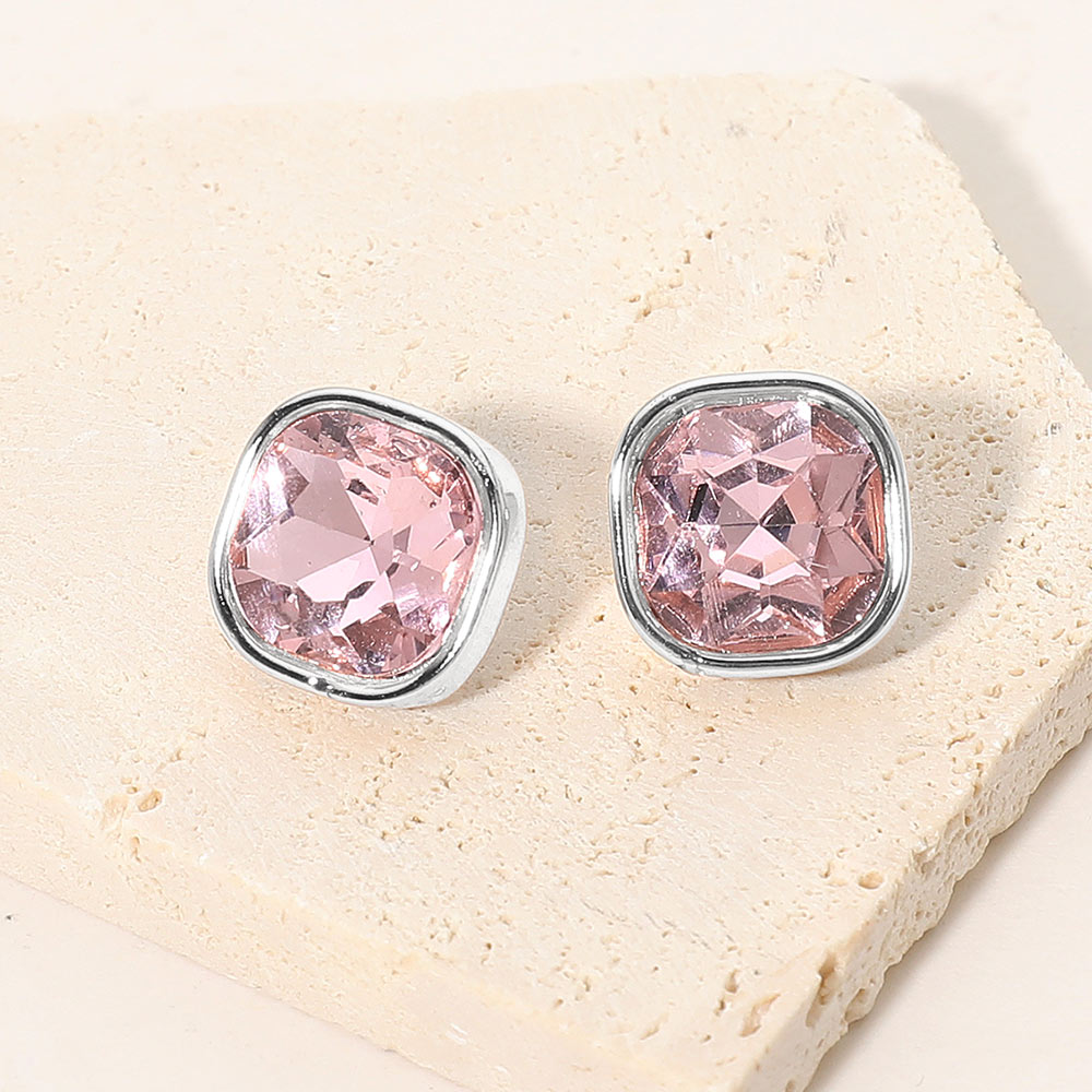 Madeline Love Pink, Silver Square Cut Gem Evening Stud Earrings