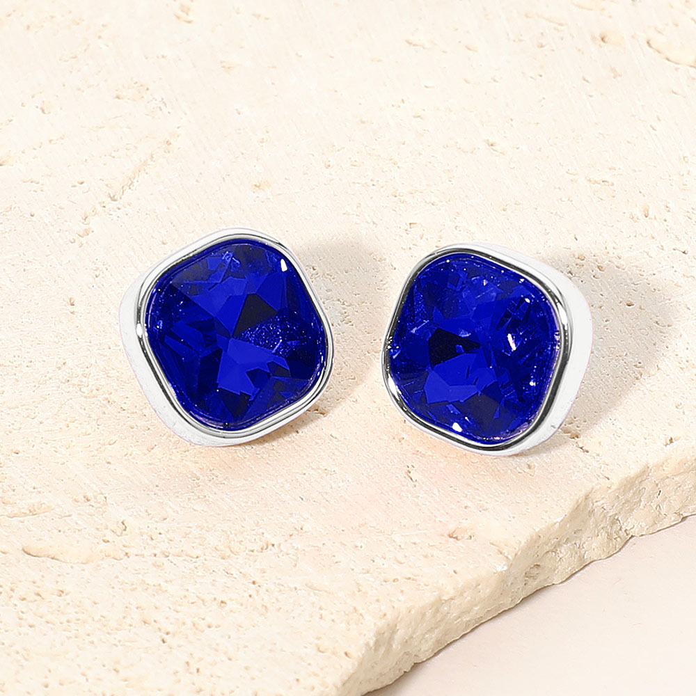 Madeline Love Sapphire, Silver Square Cut Gem Evening Stud Earrings