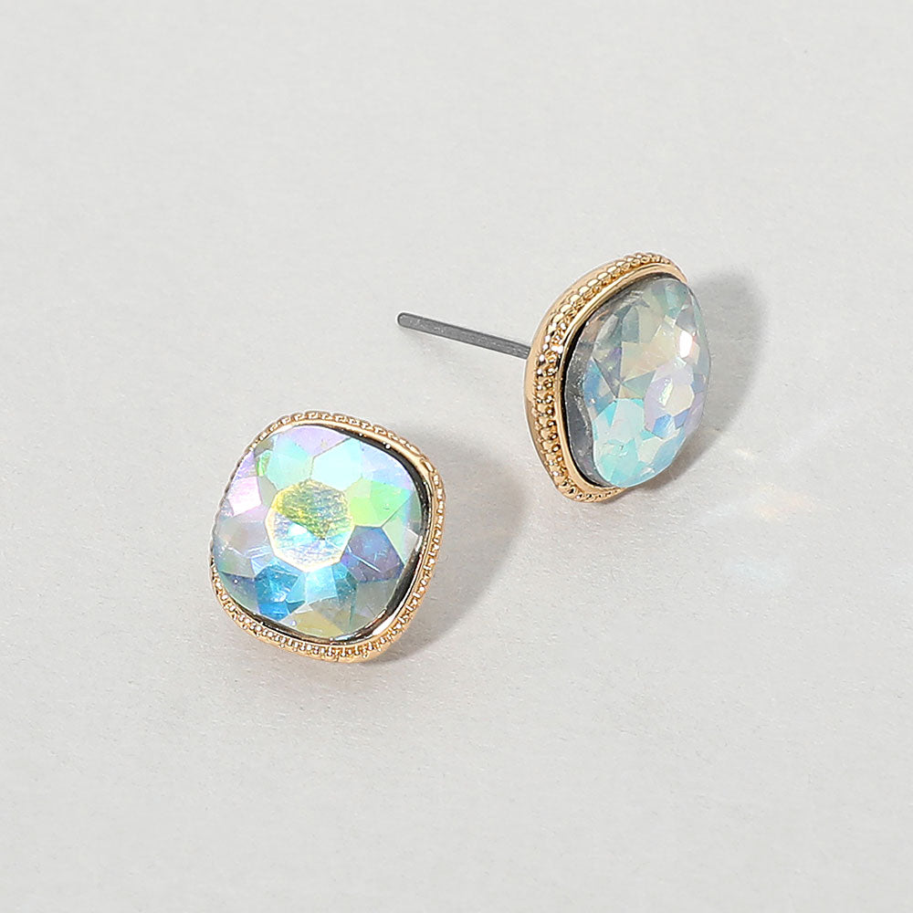 Madeline Love AB Cushion-cut Faceted Iridescent Stone Stud Earrings