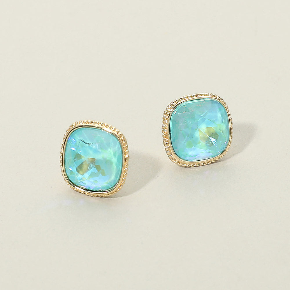 Madeline Love Blue Cushion-cut Faceted Iridescent Stone Stud Earrings