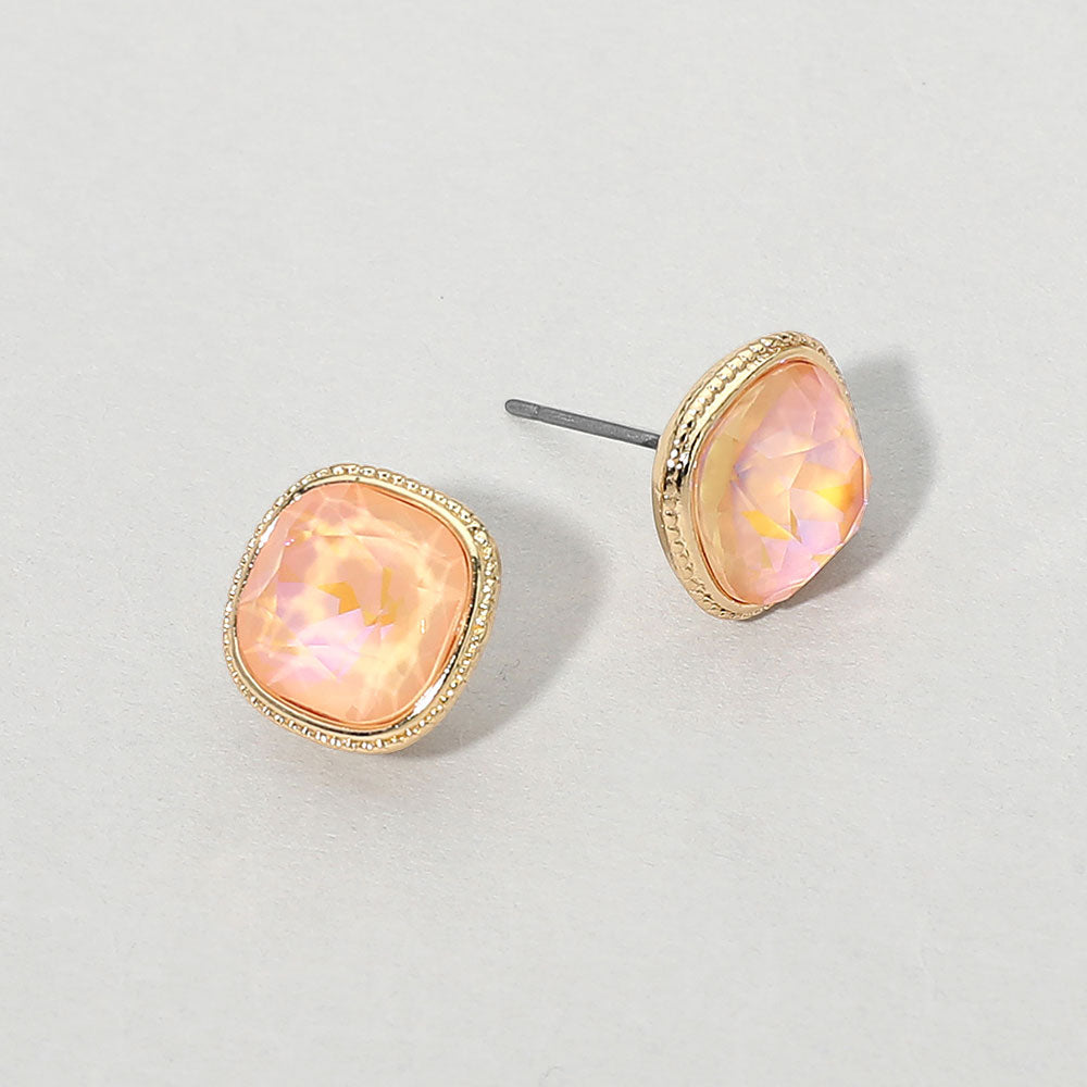 Madeline Love Coral Cushion-cut Faceted Iridescent Stone Stud Earrings