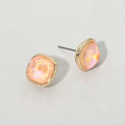 Madeline Love Coral Cushion-cut Faceted Iridescent Stone Stud Earrings