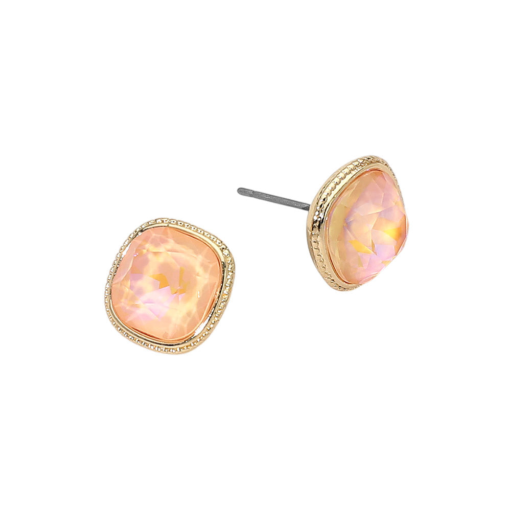 Madeline Love Coral Cushion-cut Faceted Iridescent Stone Stud Earrings - desc