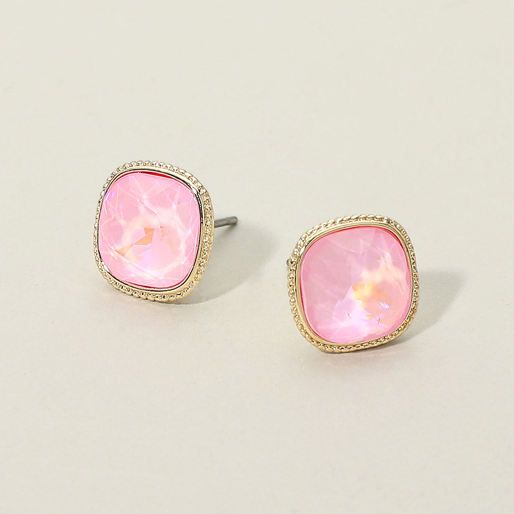 Madeline Love Pink Cushion-cut Faceted Iridescent Stone Stud Earrings