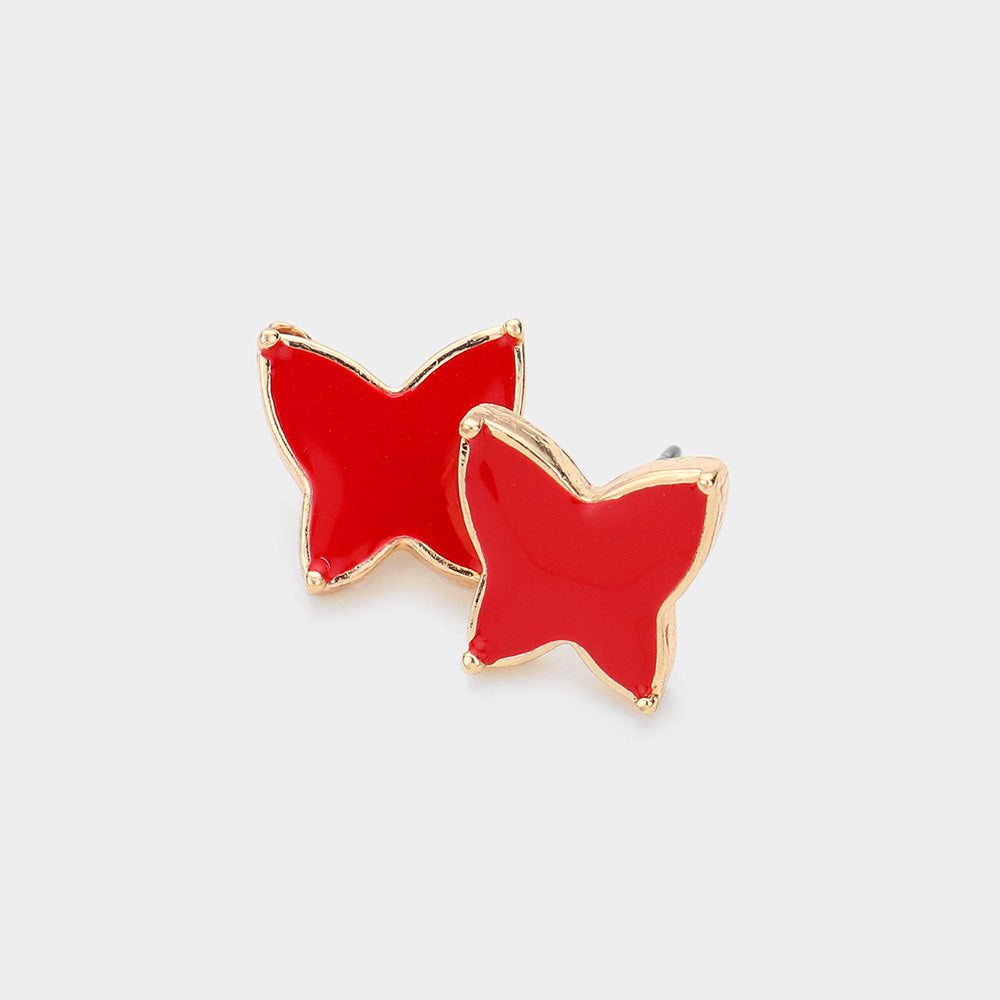 Madeline Love Red Enamel Butterfly Stud Earrings