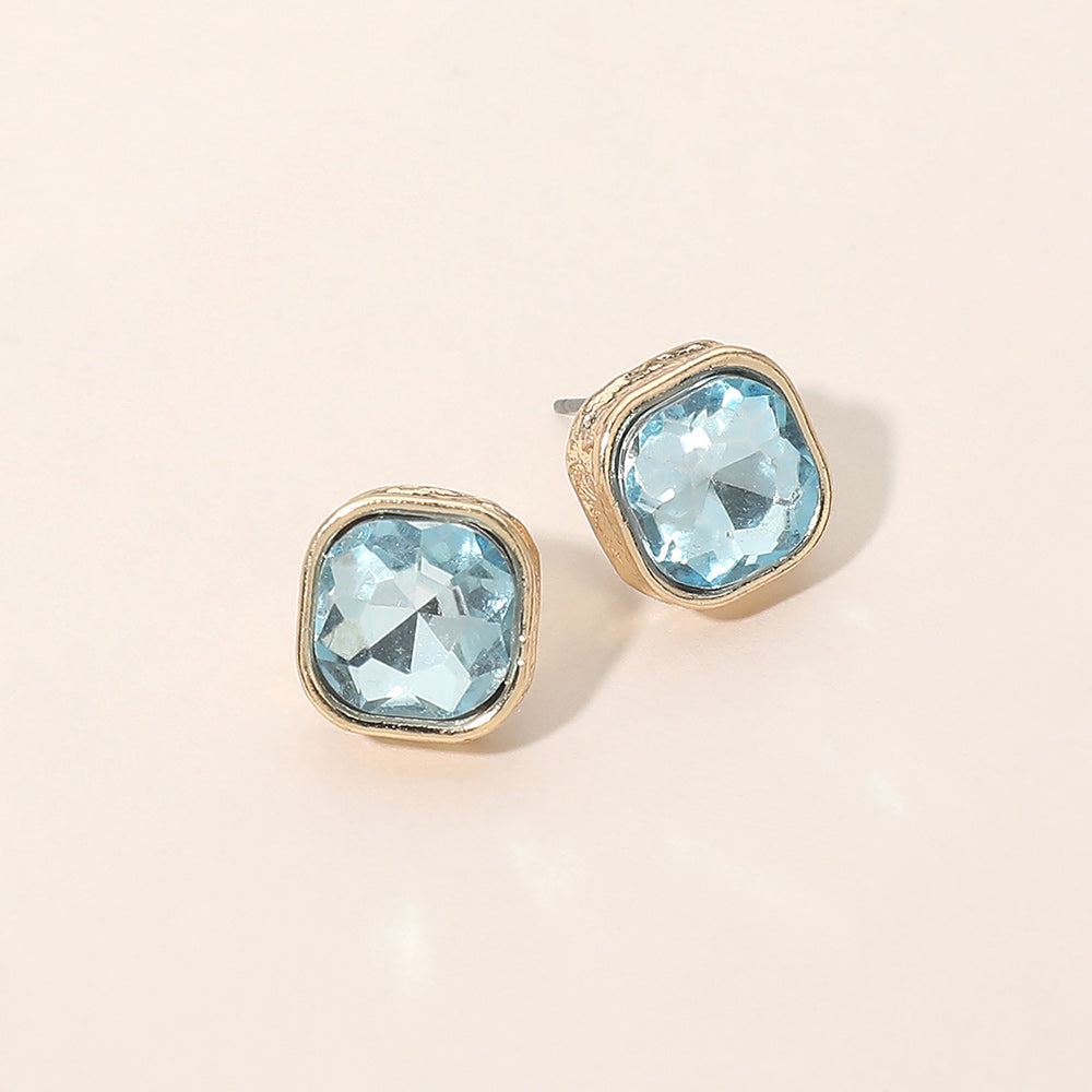 Madeline Love Aqua Cushion Cut Square Stone Stud Earrings